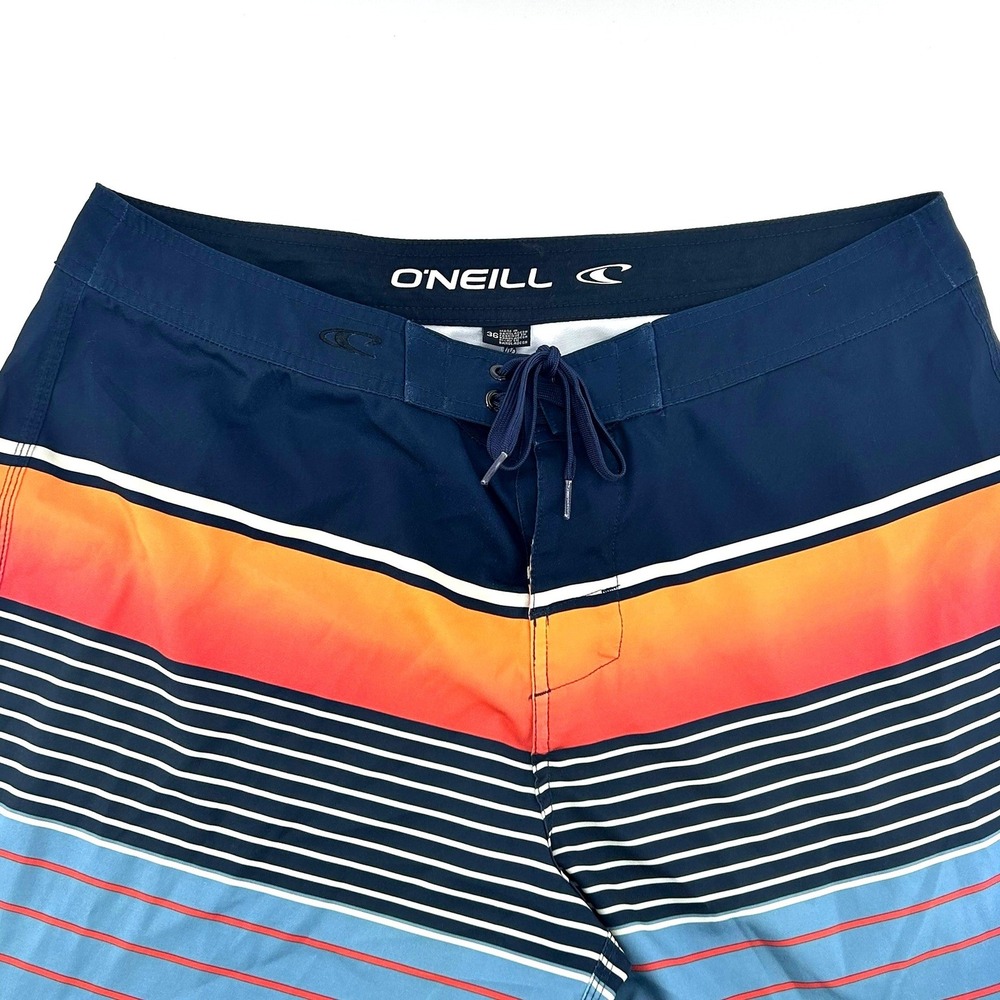 ONeill Mens Blue Striped Board Shorts Size 36 Swim Trunks Surf Beachwear